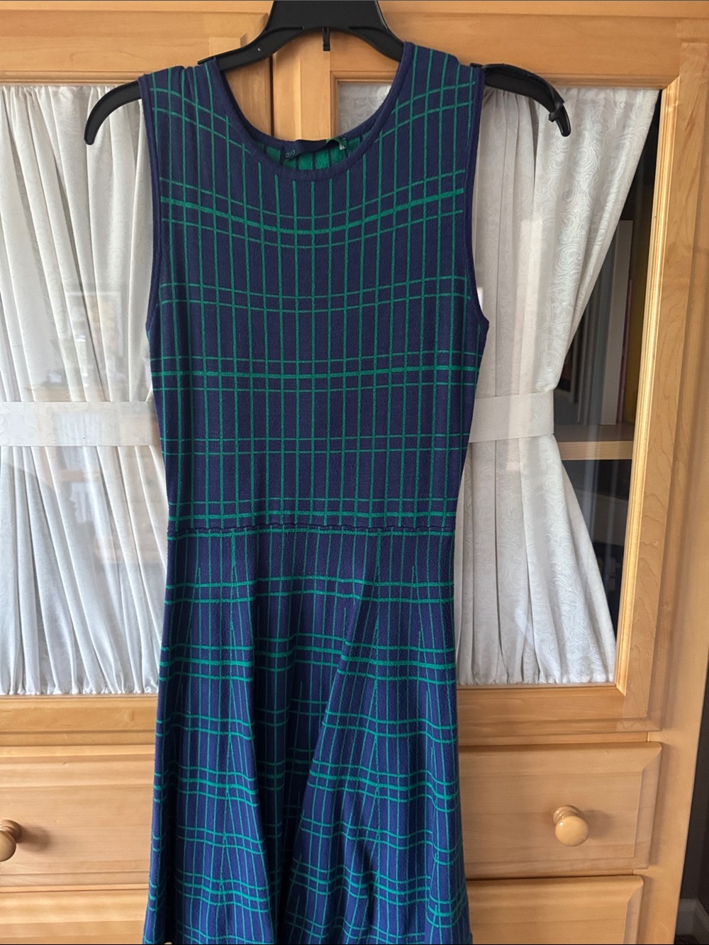 Sleeveless Navy and Green Plaid Midi Dress by